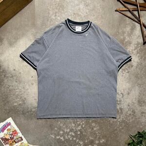 Vintage 90s Nike Ringer Tee Mens XL Embroidered Neck Swoosh USA Made Grey Shirt